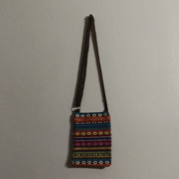 Multi color 3 zippered front section crossbody shoulder bag - Picture 11 of 17